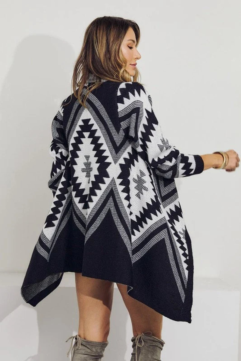 Geometric Aztec Print Knit Cardigan for Women
