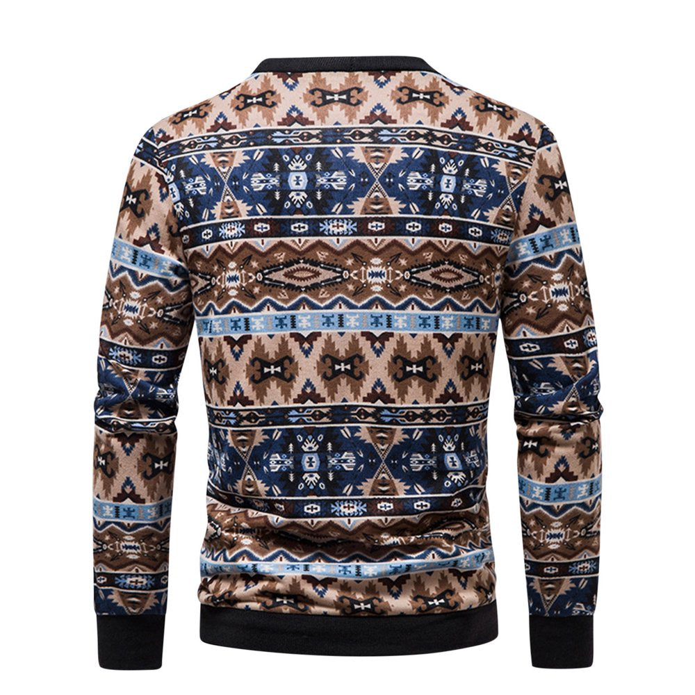 Aztec Men's Print V-Neck Cardigan Knit Sweater - XL
