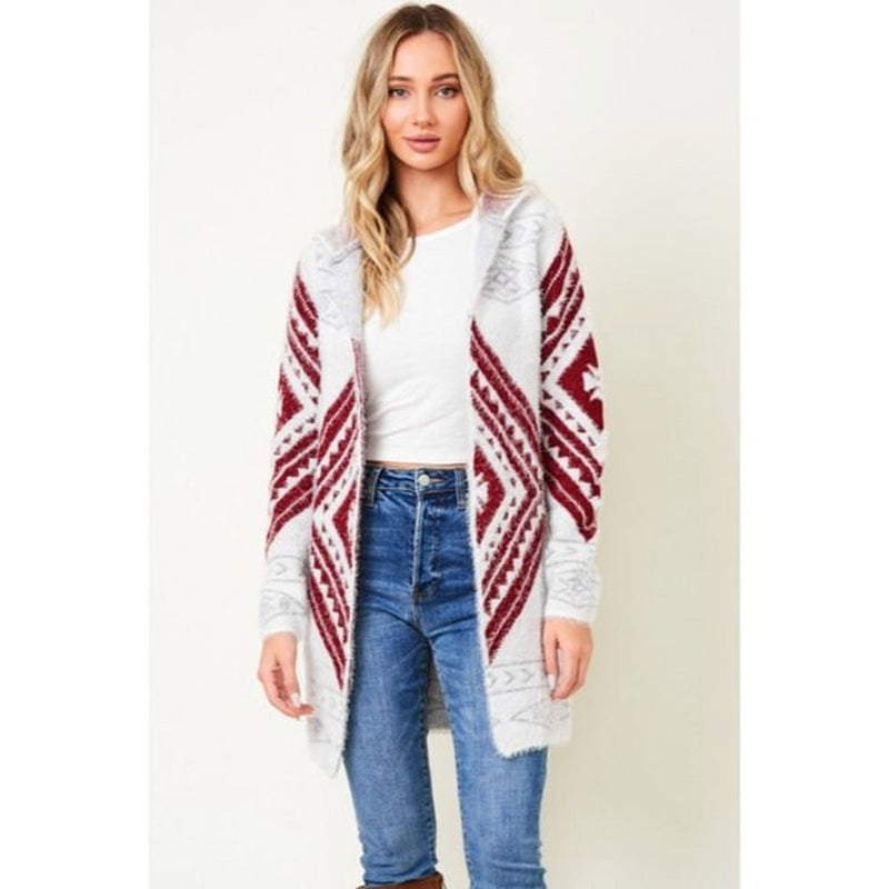 Soft Knit Aztec Tribal Cardigan with Hood: Perfect for a Cozy and Chic Look