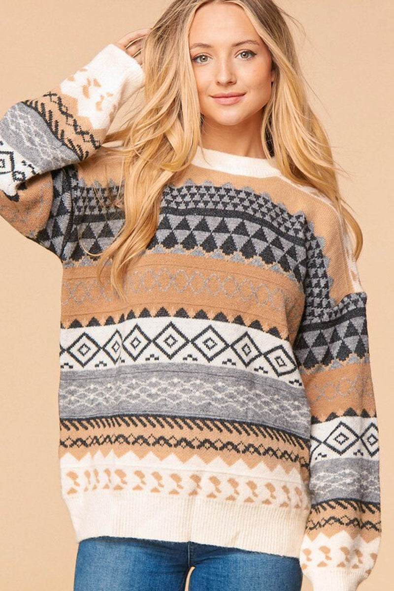 Western Aztec Style Women's Pullover Sweater Top