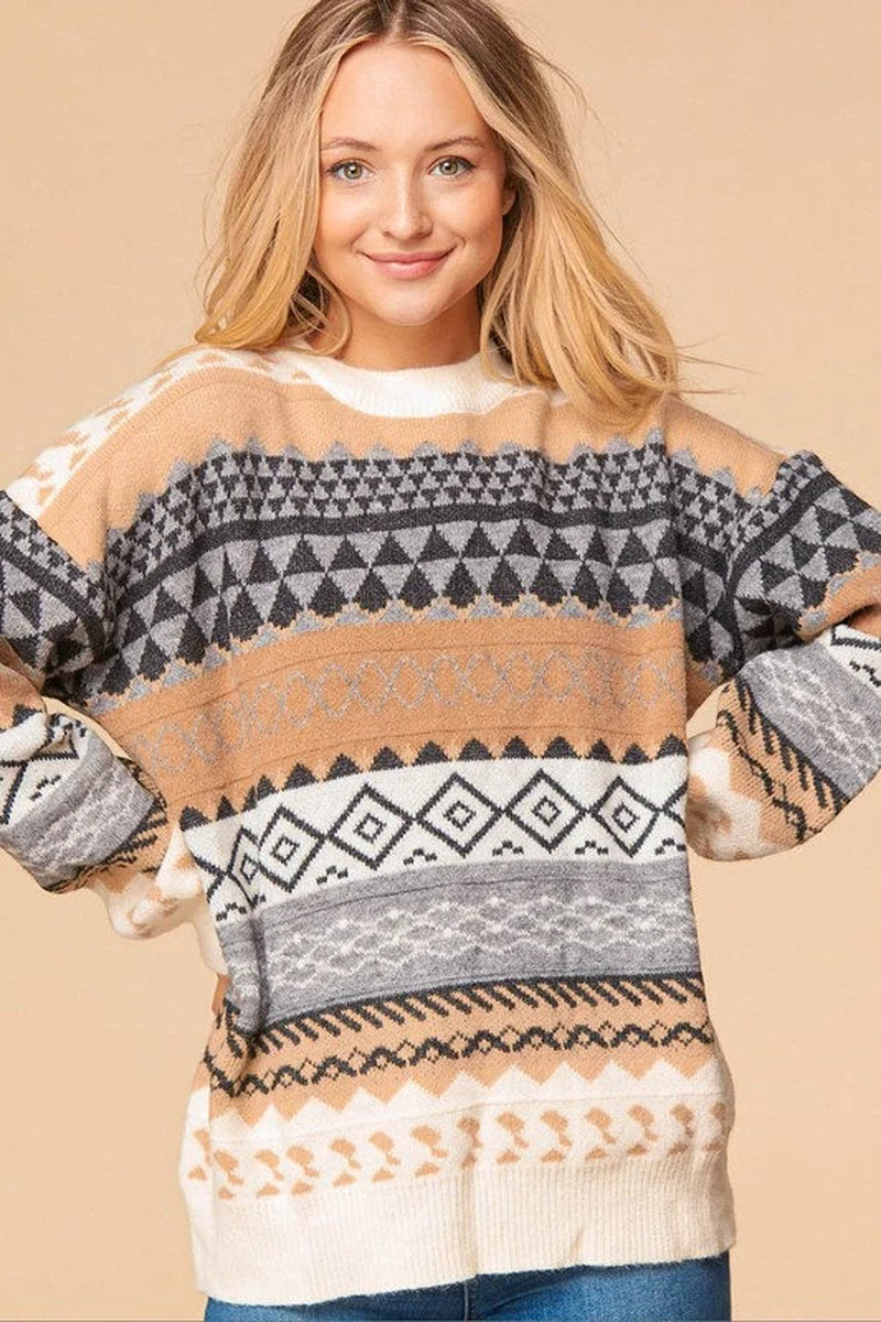 Western Aztec Style Women's Pullover Sweater Top