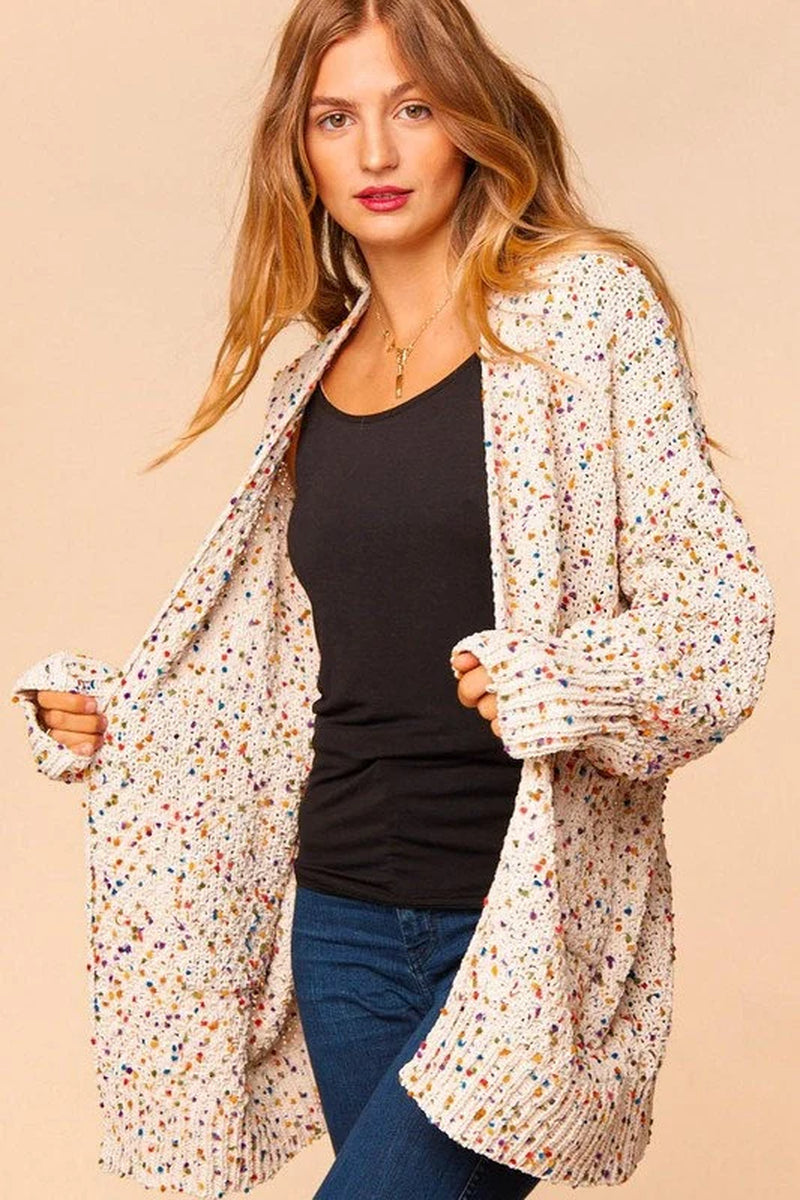 Multicolor Aztec Popcorn Sweater: Cozy and Stylish Long Sleeve Open Cardigan