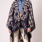 Vintage Western Inspired Fringed Aztec Pattern Poncho Wrap Shawl