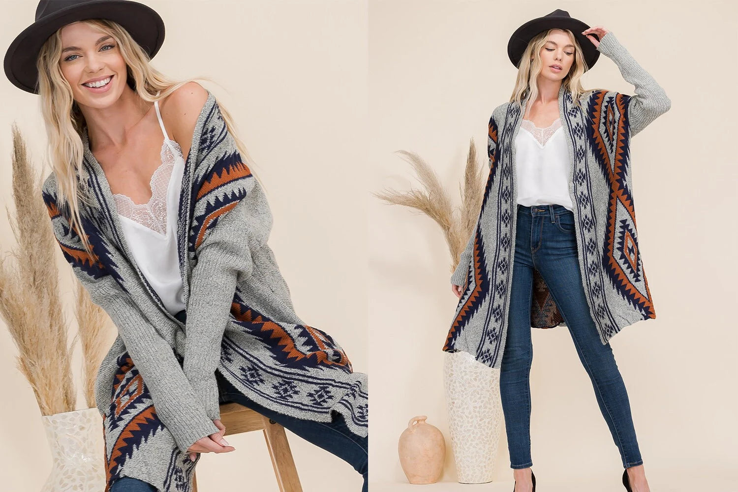 Aztec Pattern Knit Women Cardigan Jacket