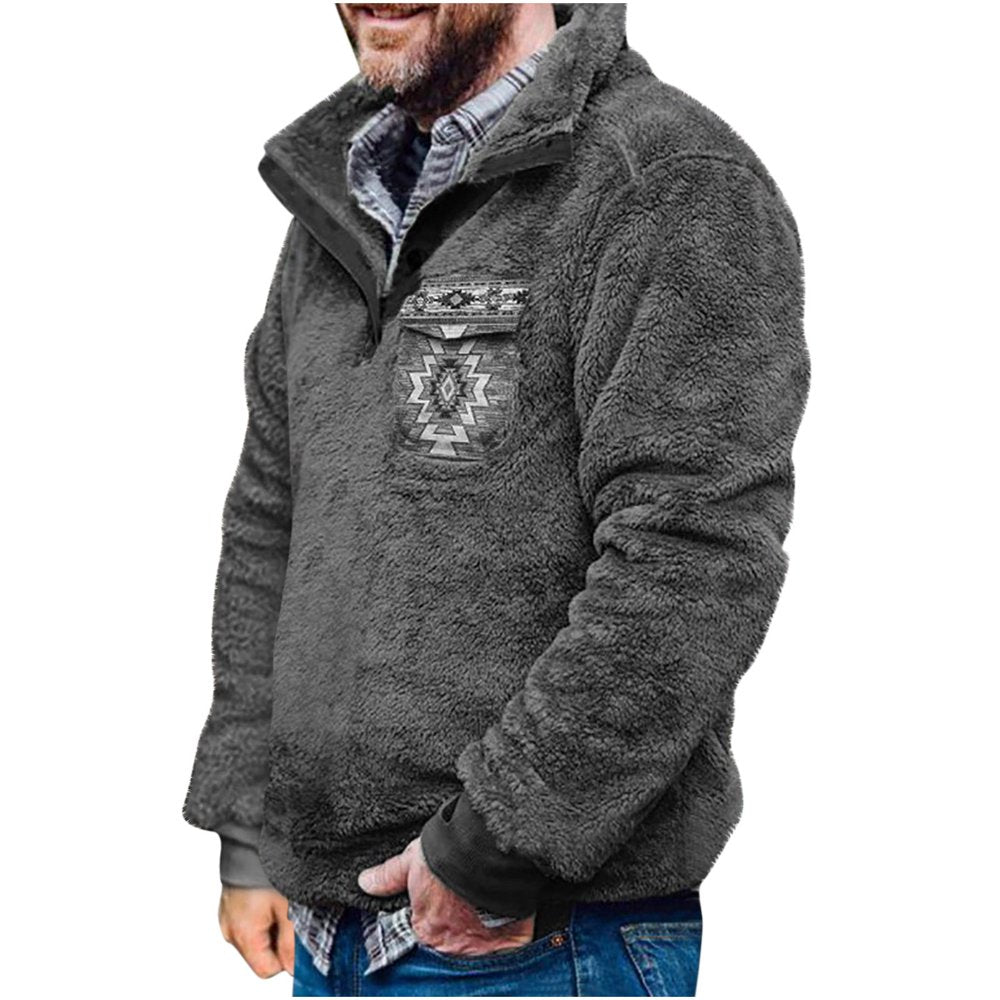 Men's Fuzzy Sherpa Fleece Aztec Plaid Jacket - XL