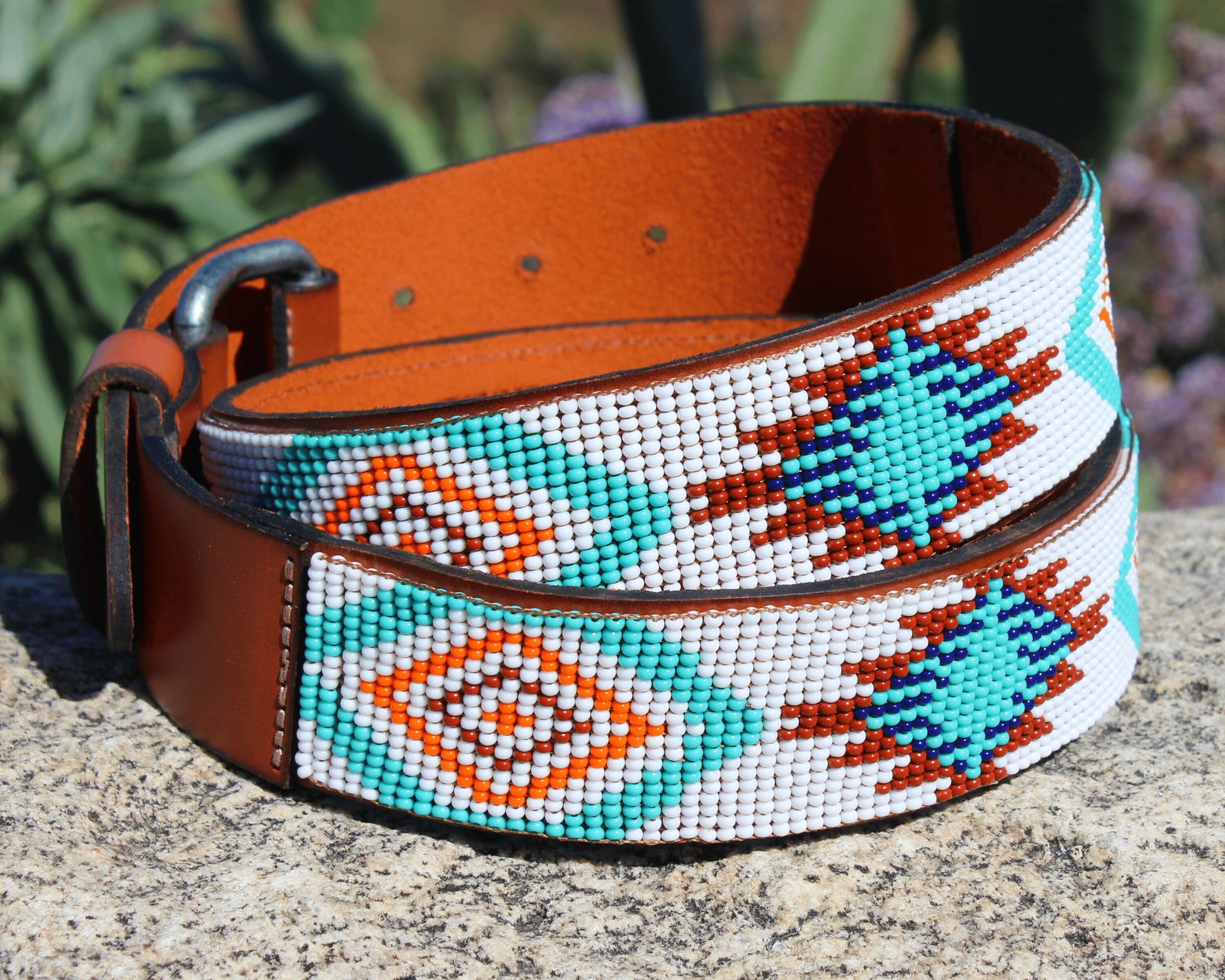 Beaded Women Aztec Leather Belt