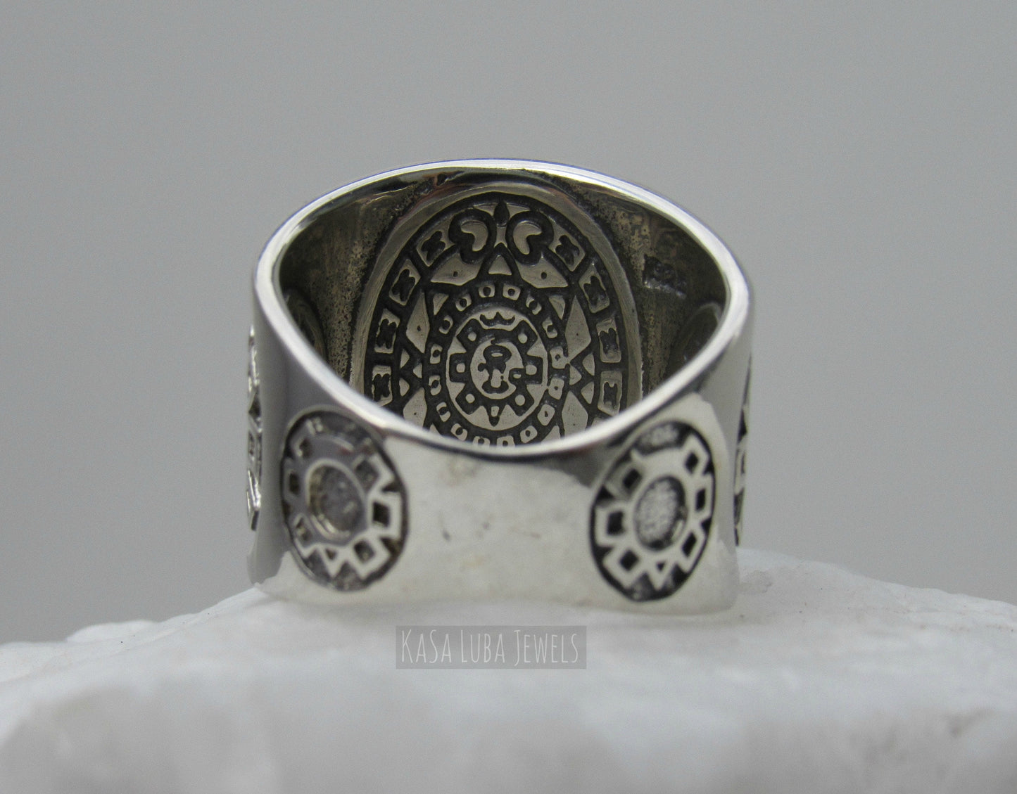 Silver Aztec Calendar Ring