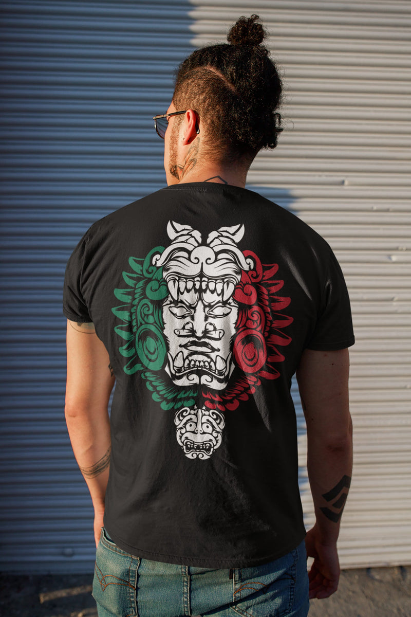 Aztec Warrior Sculpture  Backprint T-Shirt