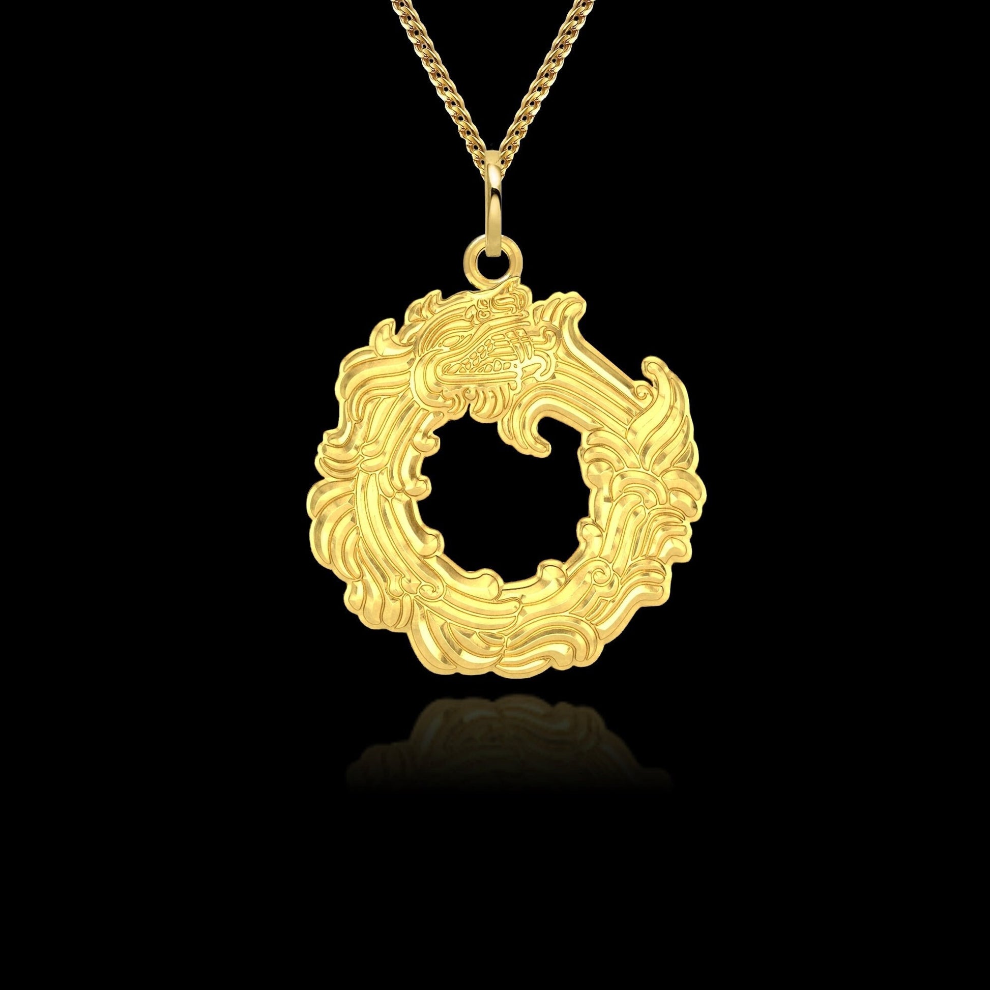 14K Solid Gold Aztec Quetzalcoatl Necklace Jewelry