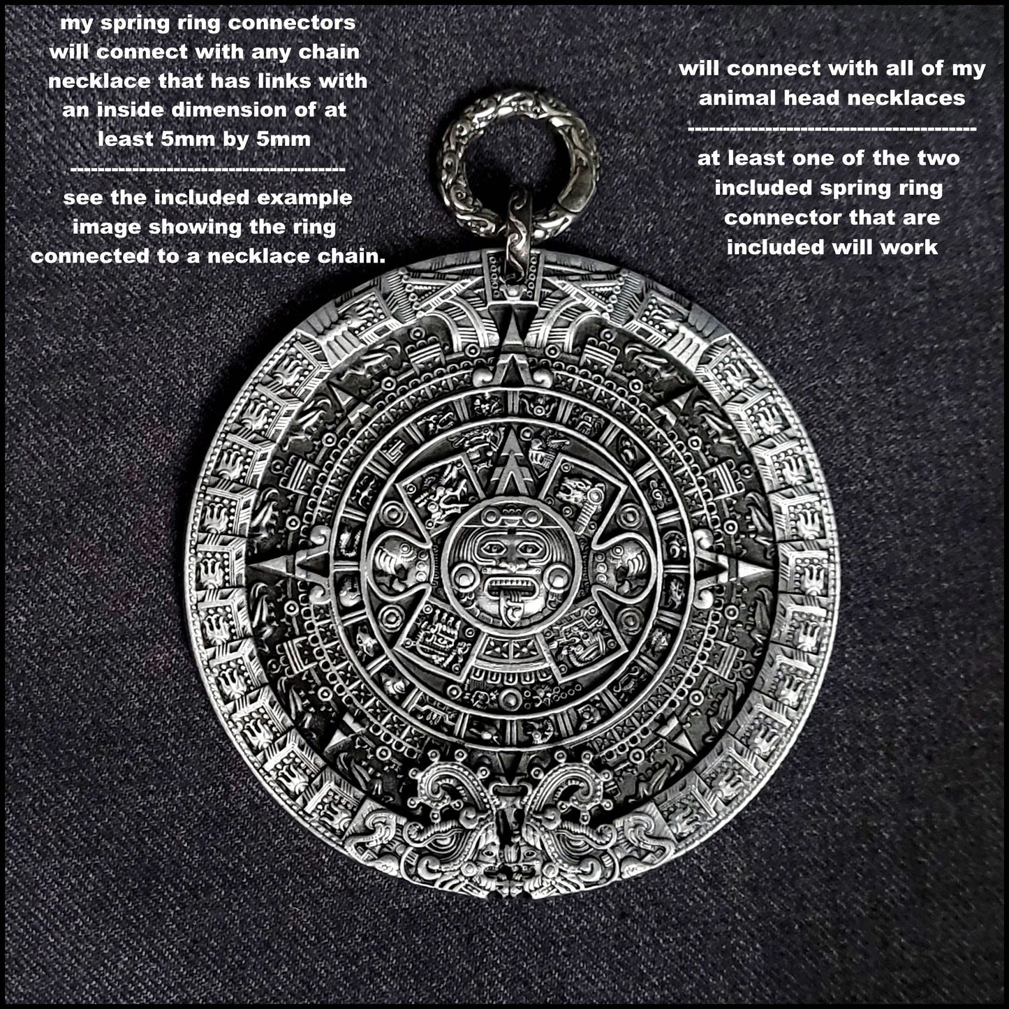 Huge 3" 76Mm Aztec Calendar Pendant Stone Medallion